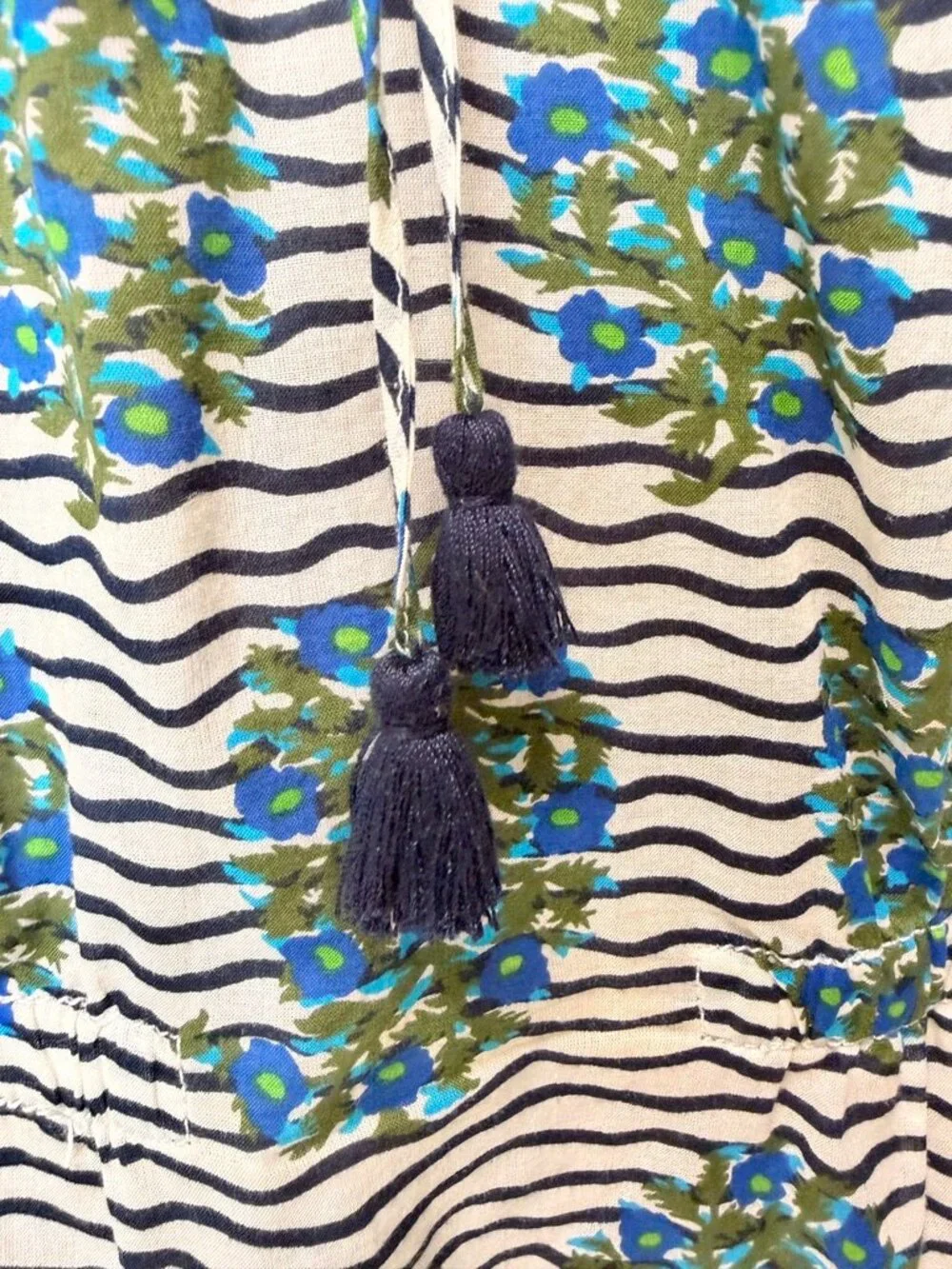 Tory Burch Blouse Women 12 Floral Stripe Tassel Boho Peasant Top Resort Work Ex